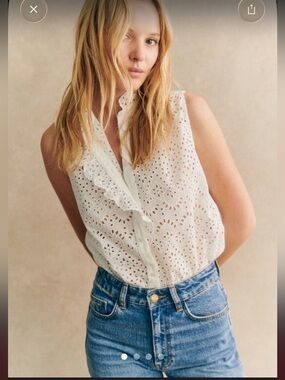 Sézane CELINDA SZ 6 Shirt Eyelet Ruffle Blouse in Ecru Like New - Never worn! Im